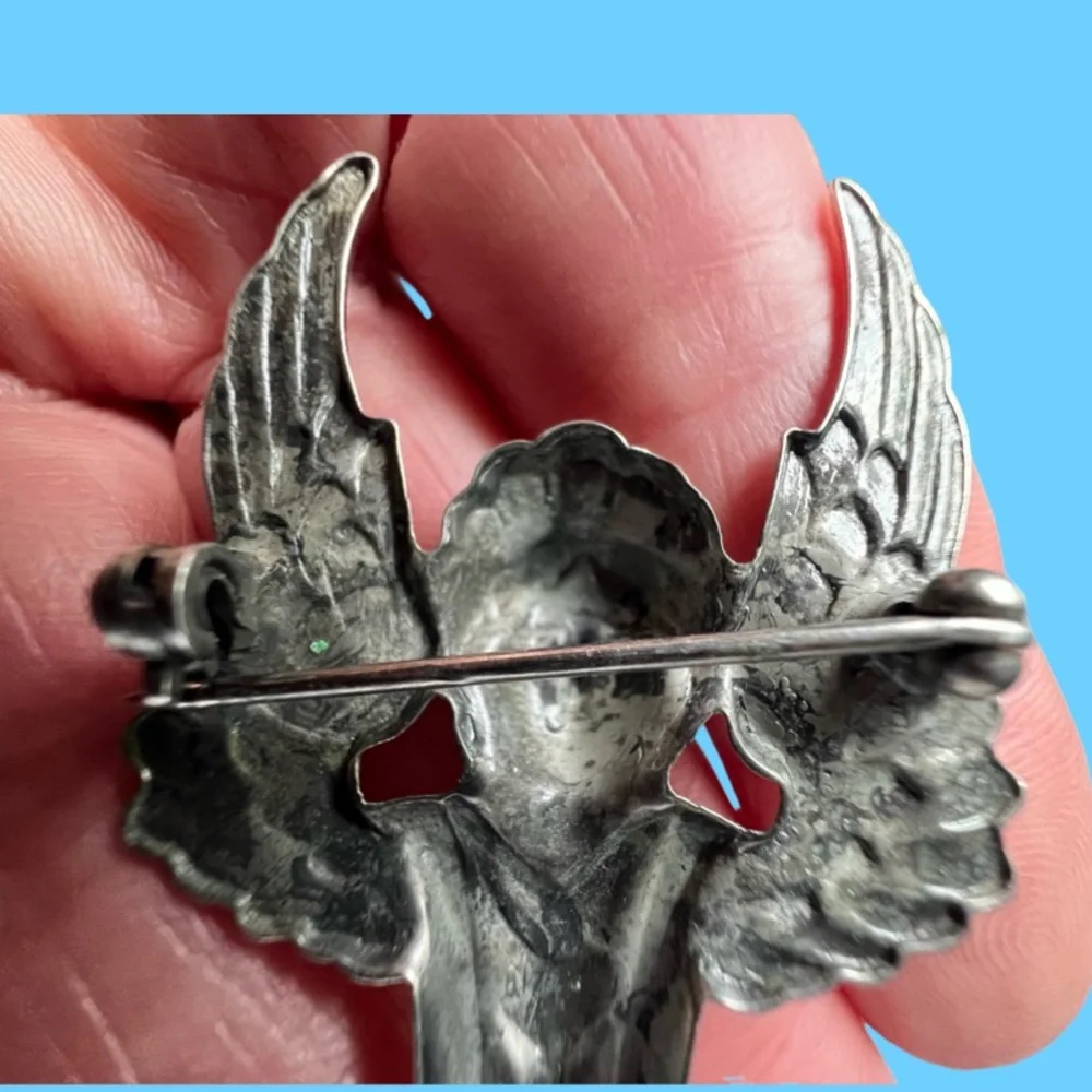 925 Sterling Silver Angel Wing Brooch Pin - Picture 10 of 14